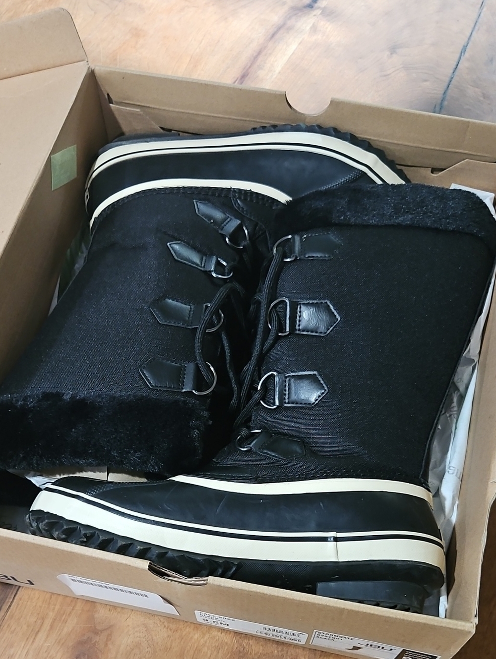 Jambu Black Lace-Up Winter Rain Boots with Cream Trim Sz 9.5 NIB